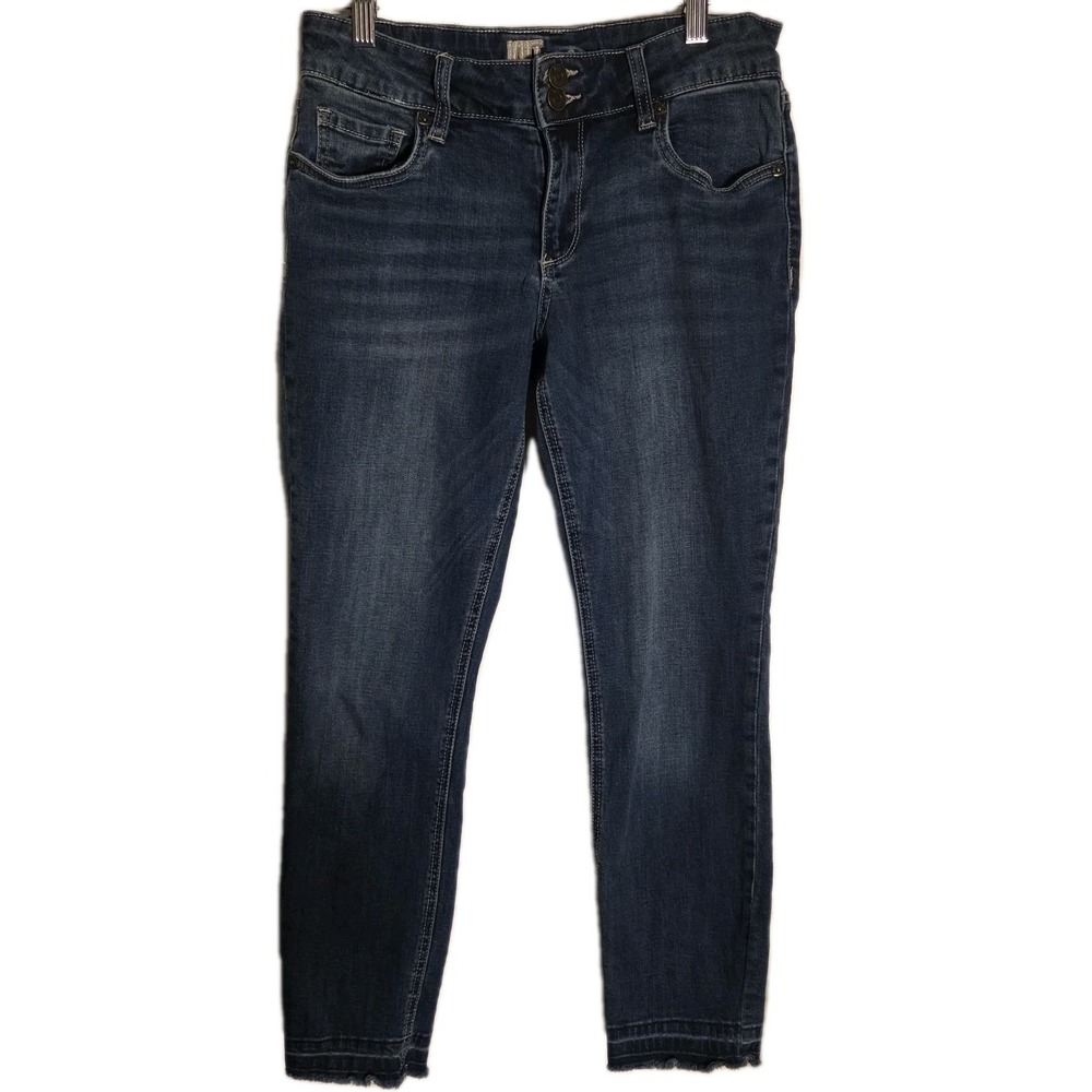 Kut from the Kloth Diana Skinny Ankle Jeans Size 8 Dark Wash Stretch Frayed Hem